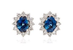 NWT $18, 500 Magnificent 14KT Fancy Ceylon Blue Sapphire Diamond Stud Earrings