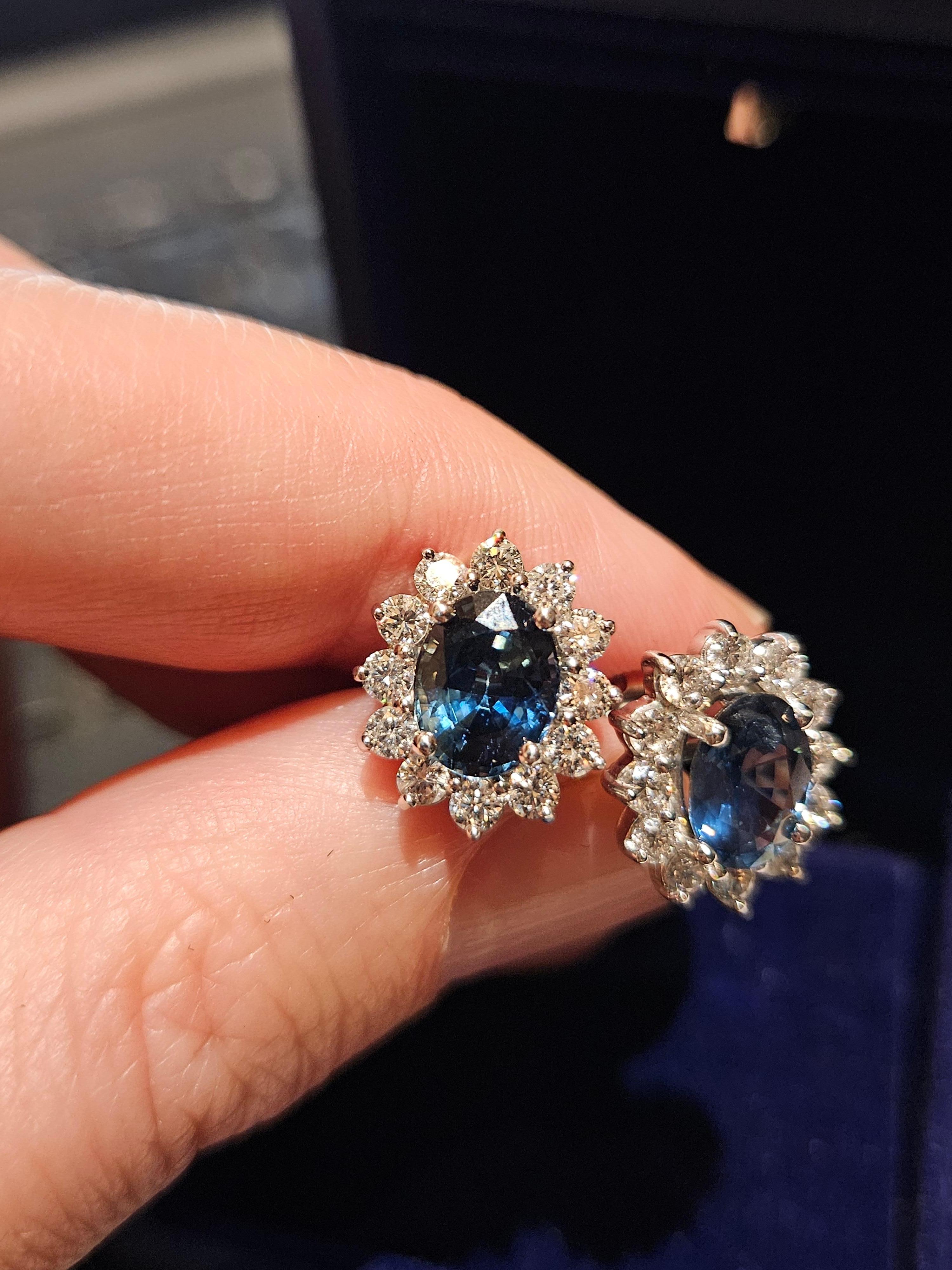 Magnifiques clous d'oreilles fantaisie en saphir bleu de Ceylan 14 carats, 18 500 $, Neuf avec étiquette en vente 1