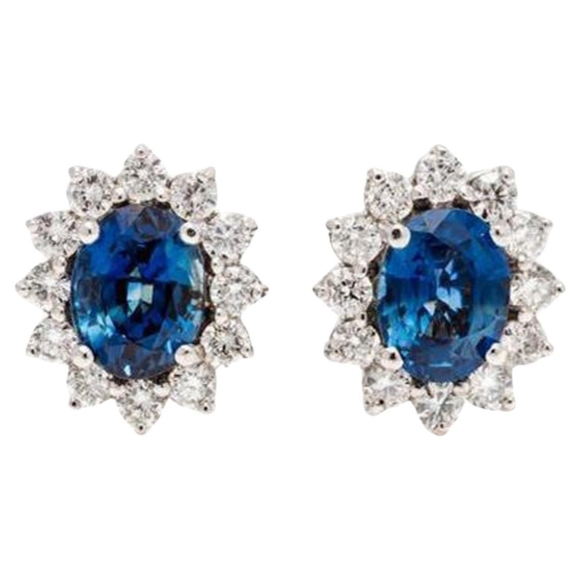 NWT $18, 500 Magnificent 14KT Fancy Ceylon Blue Sapphire Diamond Stud Earrings