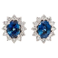 NEU $18, 500 Prächtige 14KT Fancy Ceylon Blauer Saphir Diamant-Ohrstecker, Neu mit Diamanten
