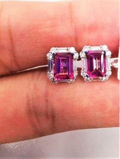 NWT 18 Karat Gold Fancy Gorgeous Glittering Diamond Large Pink Topaz Earrings