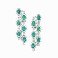 NWT 18 Karat Gold Glittering Fancy Green Emerald Diamond Dangle Earrings