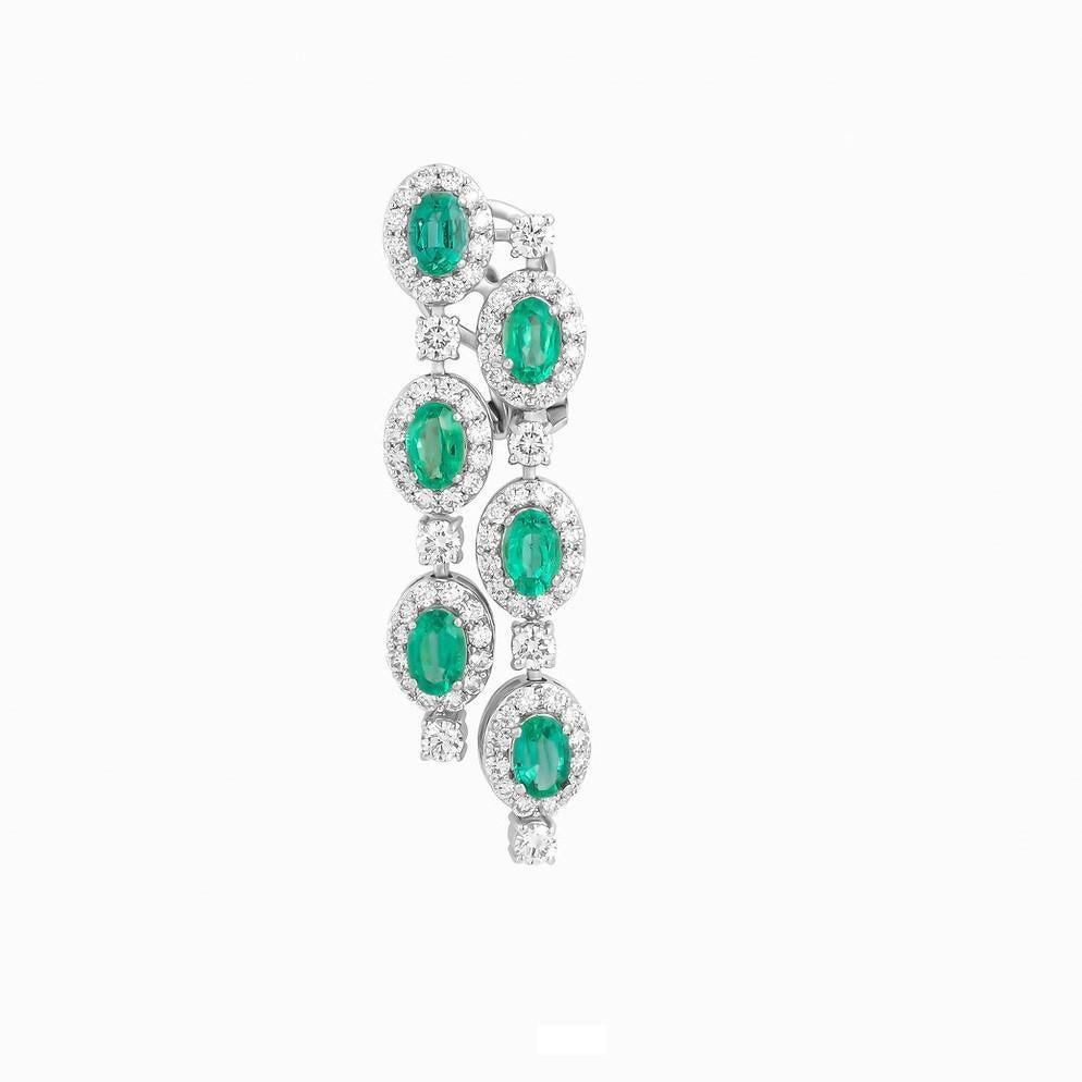 Emerald Cut NWT 18 Karat Gold Glittering Fancy Green Emerald Diamond Dangle Earrings For Sale