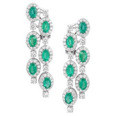 NWT 18 Karat Gold Glittering Fancy Green Emerald Diamond Dangle Earrings