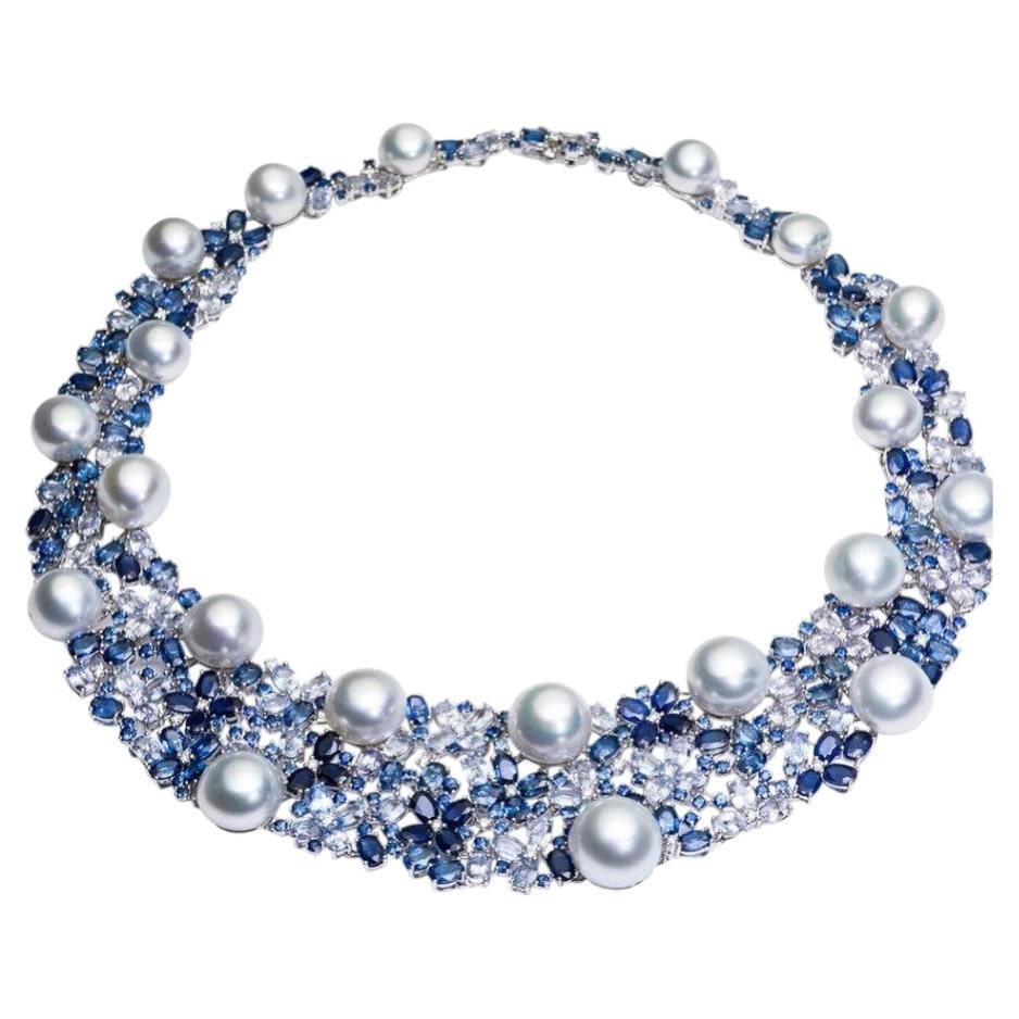 NWT $180, 000 18KT Gold Fancy South Sea Large Pearl Sapphire Diamond Necklace