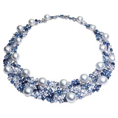 NWT $180, 000 18KT Gold Fancy South Sea Large Pearl Sapphire Diamond Necklace