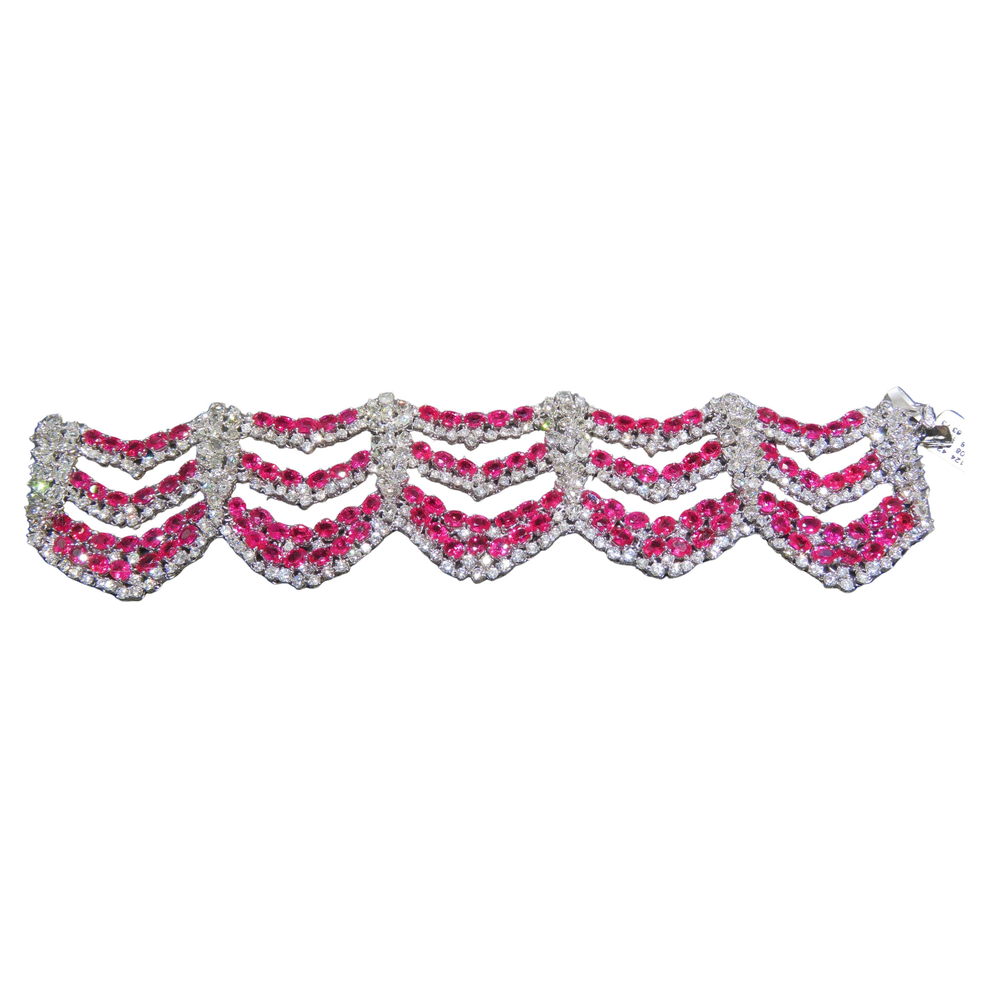 NWT $180, 000 Fancy 18KT Gold 60CT Gorgeous Fancy Ruby Diamond Wrap Bracelet