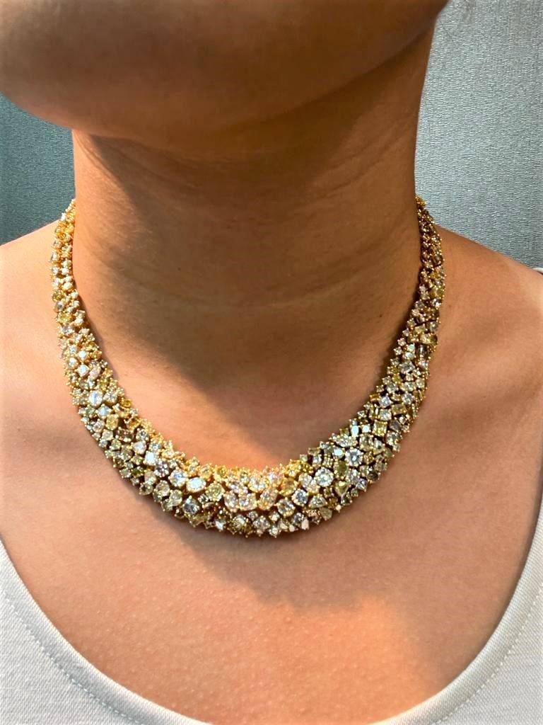 Mixed Cut NWT $180, 000 Rare Fancy 18KT Gold 55CT Gorgeous Fancy Yellow Diamond Necklace For Sale