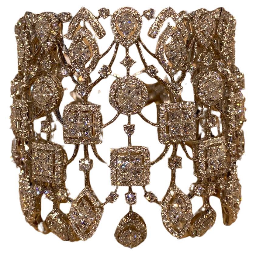 NEU $182, 000 18 Karat Gold Fancy Glittering Diamant-Manschettenarmband-Armreif Armband-Manschettenknöpfe