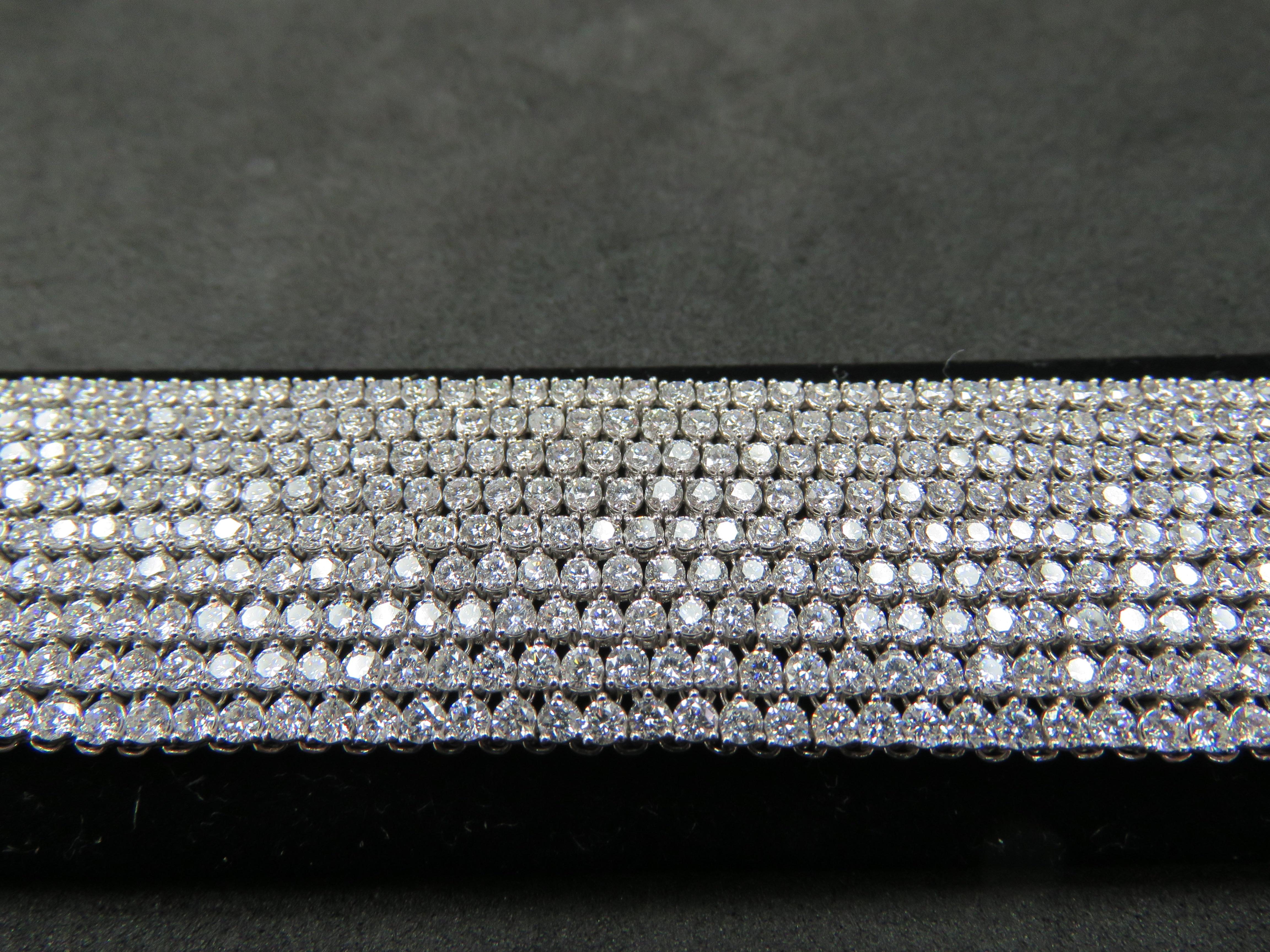 The Following Item we are offering is this Beautiful Rare Important 18KT White Gold Brilliant White Diamond Fancy Elaborate Multi Row Bracelet. Bracelet is comprised of approx 28CTS of Magnificent Rare Gorgeous Rare Fancy Glittering Diamonds!!! The