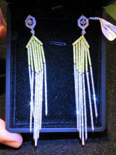 NWT $18, 500 18kt Magnificent Fancy Yellow Diamond White Diamonds Fringe Earrings