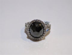 NWT $18, 500 18KT White Gold Rare Large 6CT Faceted Gorgeous Black Diamond Ring