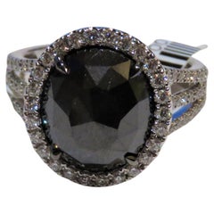 Used NWT $18, 500 18KT White Gold Rare Large 6CT Faceted Gorgeous Black Diamond Ring