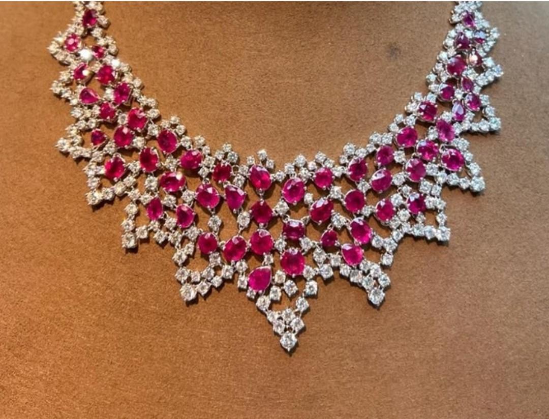 ¡NWT $187, 500 Oro 18KT Precioso Collar de Diamantes Rubí Brillante más de 70CTS! Corte mixto en venta