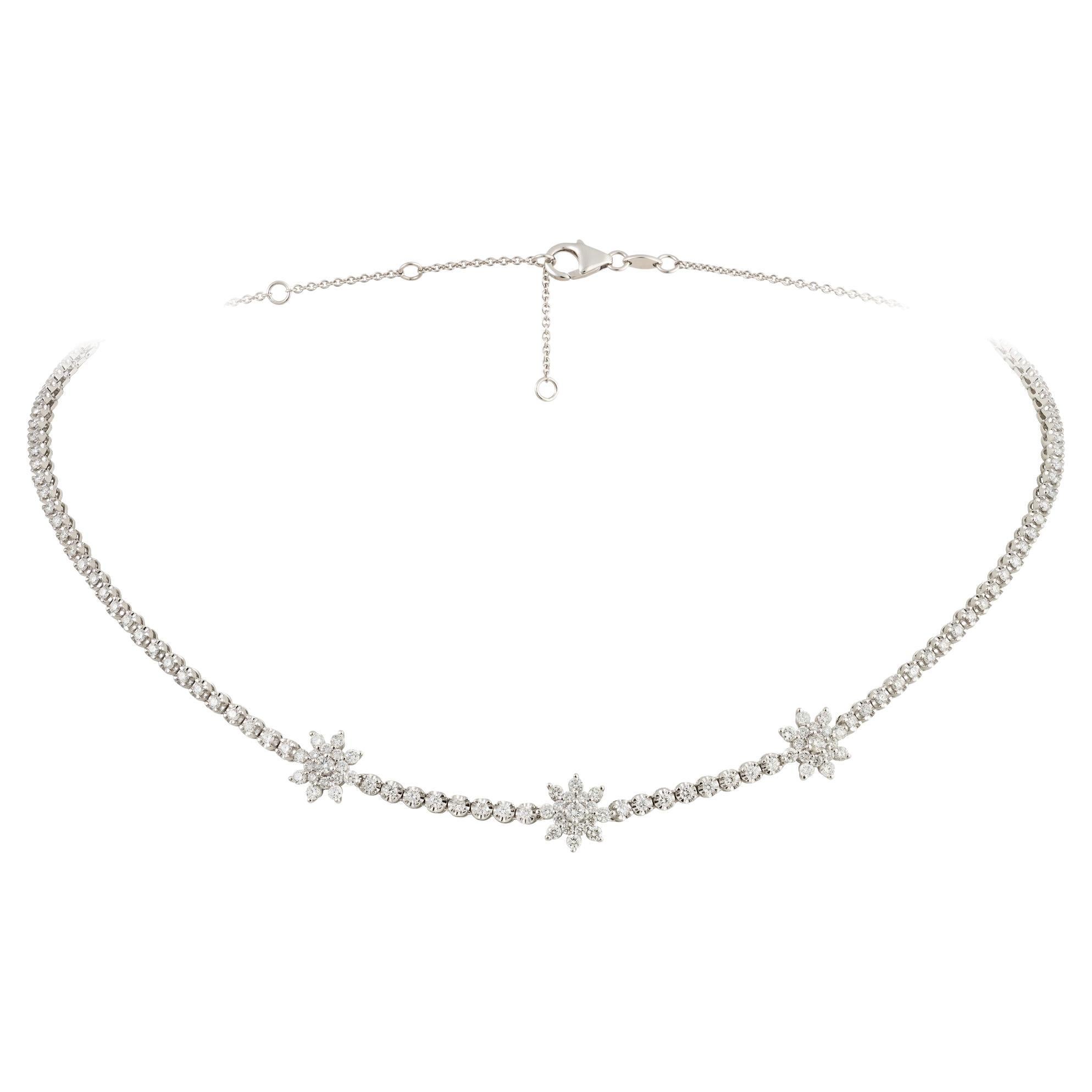 NWT 18KT Gold $12, 500 Glittering Fancy Triple 3 Flower Diamond Strand Necklace For Sale