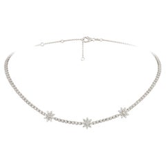 NWT 18KT Gold $12, 500 Glittering Fancy Triple 3 Flower Diamond Strand Necklace