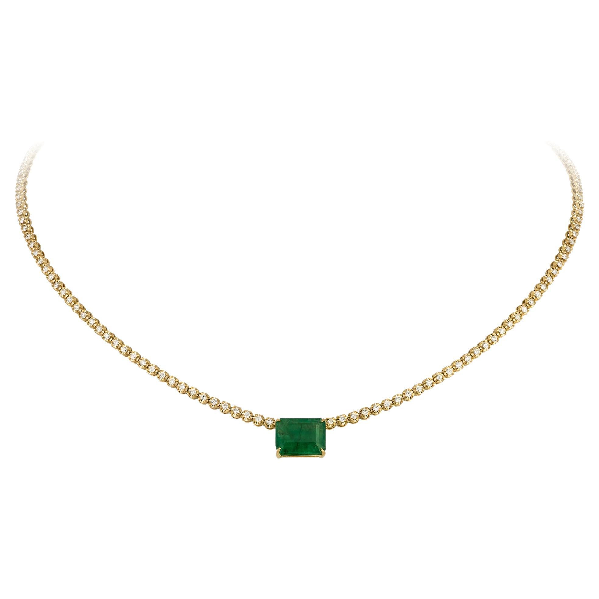 NWT 18KT Gold $15, 000 Glittering Fancy 5CT Green Emerald Diamond Necklace For Sale