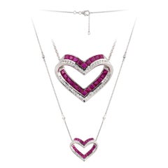 NWT Oro 18KT $9, 600 Collana Cuore con ciondolo di diamanti e rubini da 3,5 carati