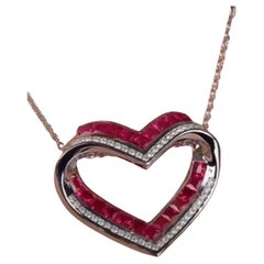 NWT 18KT Gold $9, 600 Glittering Fancy 3.5CT Ruby Diamond Pendant Heart Necklace