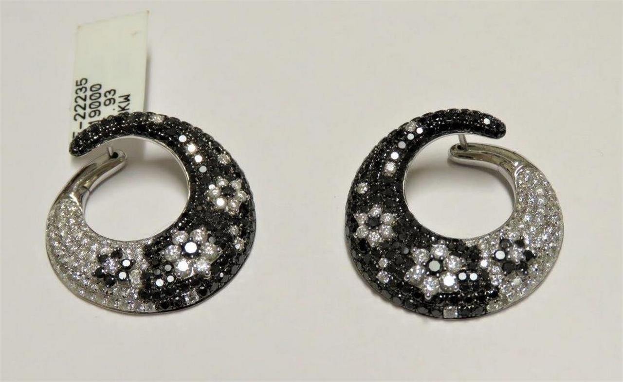 NWT $19, 000 18KT Gold Fancy Large White Diamond Black Diamond Floral Earrings