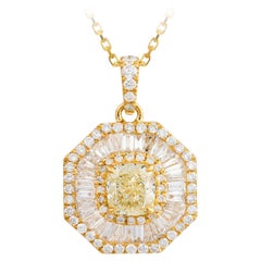 NWT $19, 000 18KT Gold Large Glittering Fancy Yellow Diamond Pendant Necklace