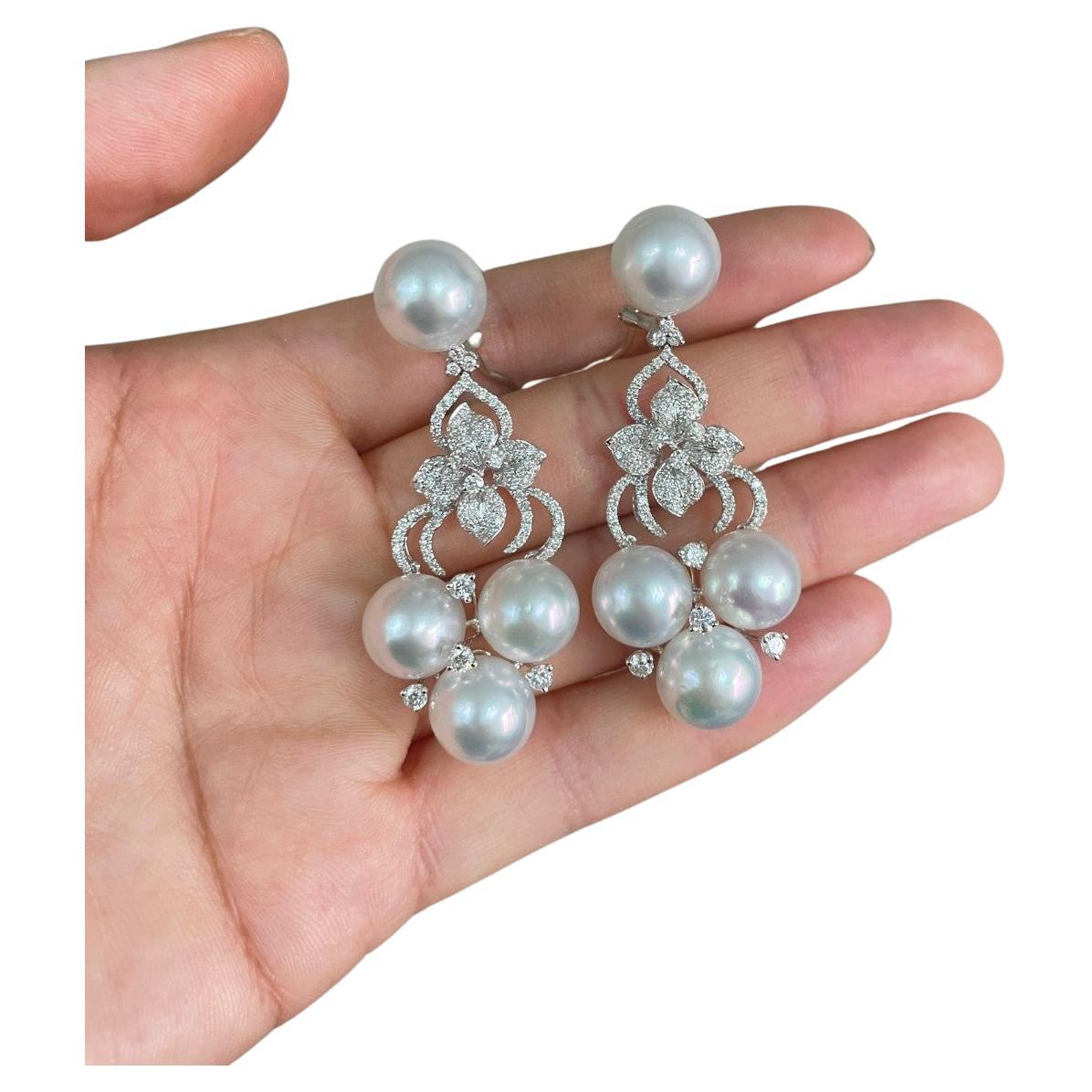 NWT $19, 500 18KT Gold Rare Lrg South Sea Pearl Gorgeous Diamond Dangle Earrings For Sale
