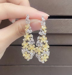 NWT $19, 539 18KT Fancy Glittering Yellow Diamond White Diamond Dangle Earrings