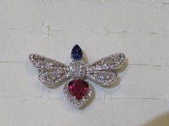 NWT $19, 700 18KT Gold Fancy Butterfly Rubelite Diamond Sapphire Pendant Brooch