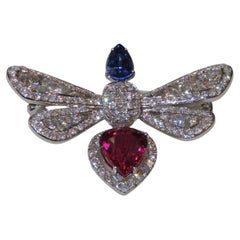 NWT $19, 700 Oro 18KT Mariposa Fantasía Rubelita Diamante Zafiro Colgante Broche