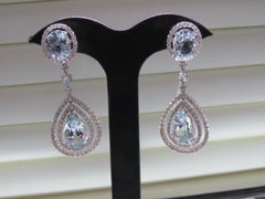 NWT $19, 800 Rare 18KT Gold 18CT Fancy Aquamarine Diamond Dangle Drop Earrings