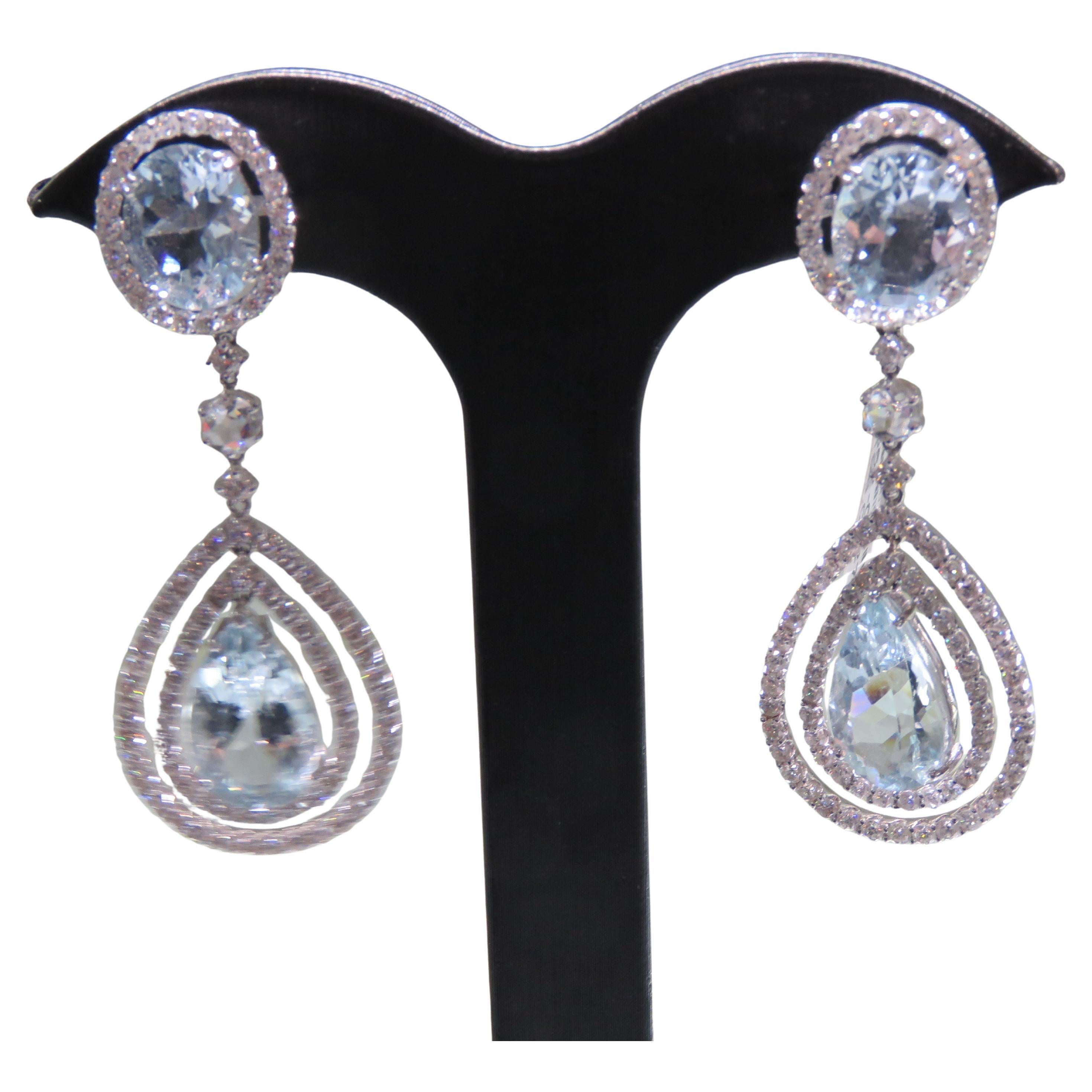 NWT $19, 800 Rare 18KT Gold 18CT Fancy Aquamarine Diamond Dangle Drop Earrings