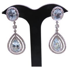 NWT $19, 800 Rare 18KT Gold 18CT Fancy Aquamarine Diamond Dangle Earrings