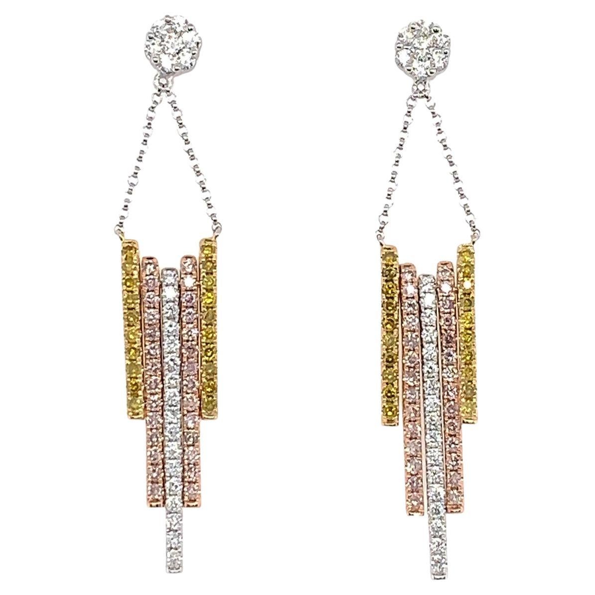 NWT $19, 842 18KT Magnifique boucles d'oreilles en or fantaisie Diamond Pink Diamond Fringe
