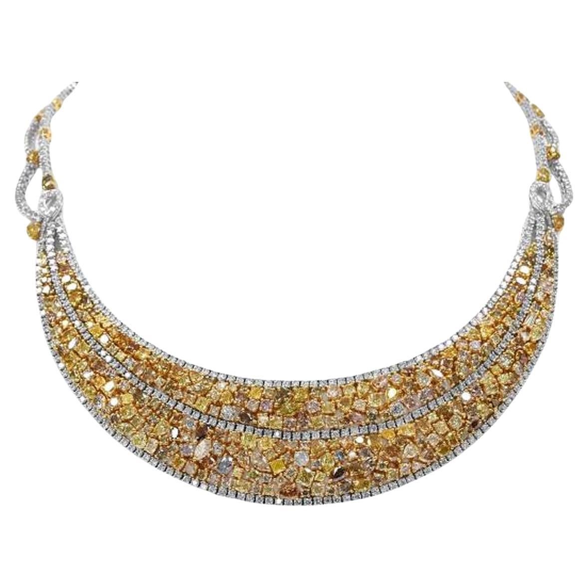 NWT $190, 000 18kt Gold Gorgeous GIA Fancy Yellow and Orange Diamond Necklace For Sale