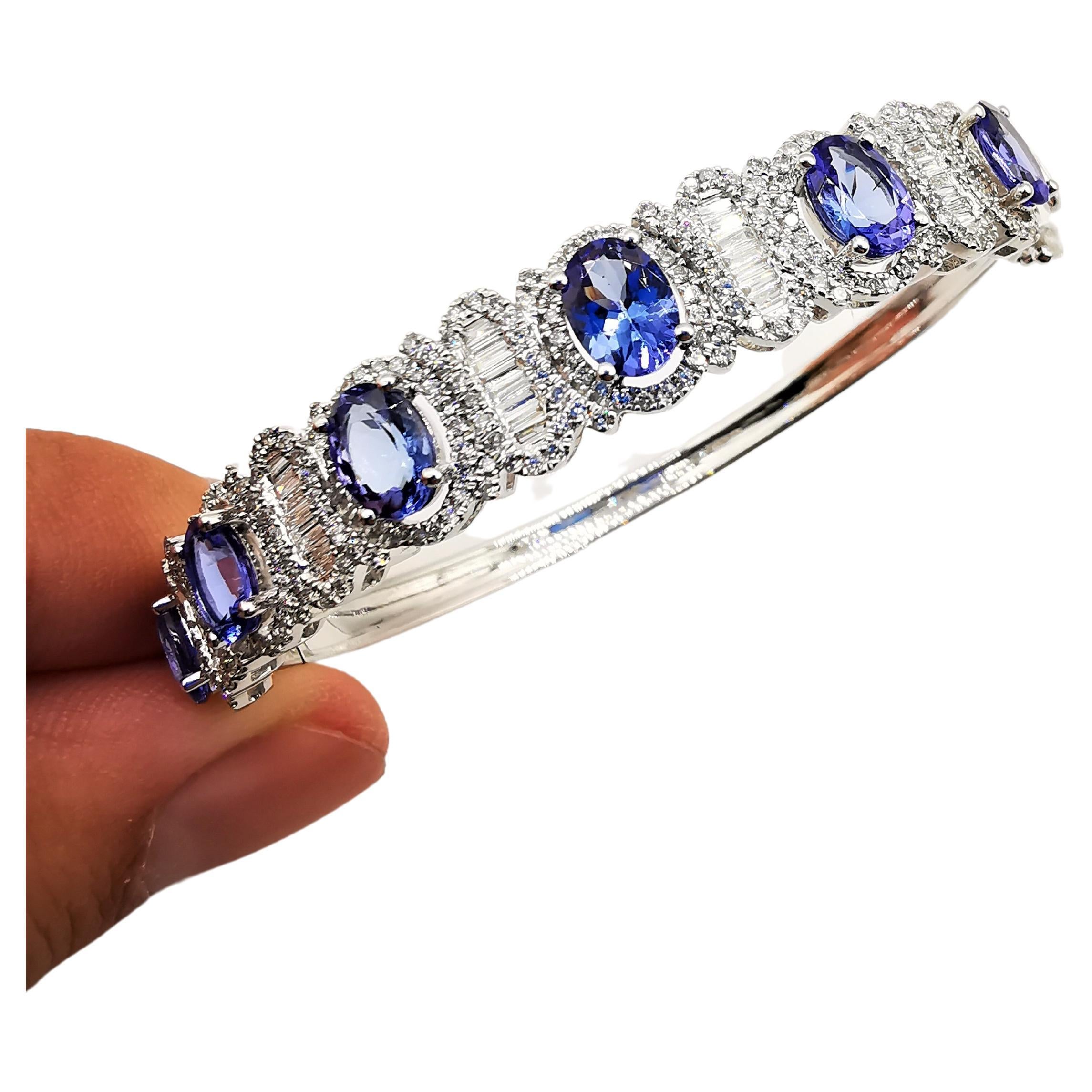 Bracelet jonc en or 18 carats avec tanzanite pailletée fantaisie et diamants, neuf avec étiquette 19,259 carats
