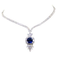 NWT $195, 300 18KT Fancy Large Glittering 23CT Fancy Sapphire Diamond Necklace