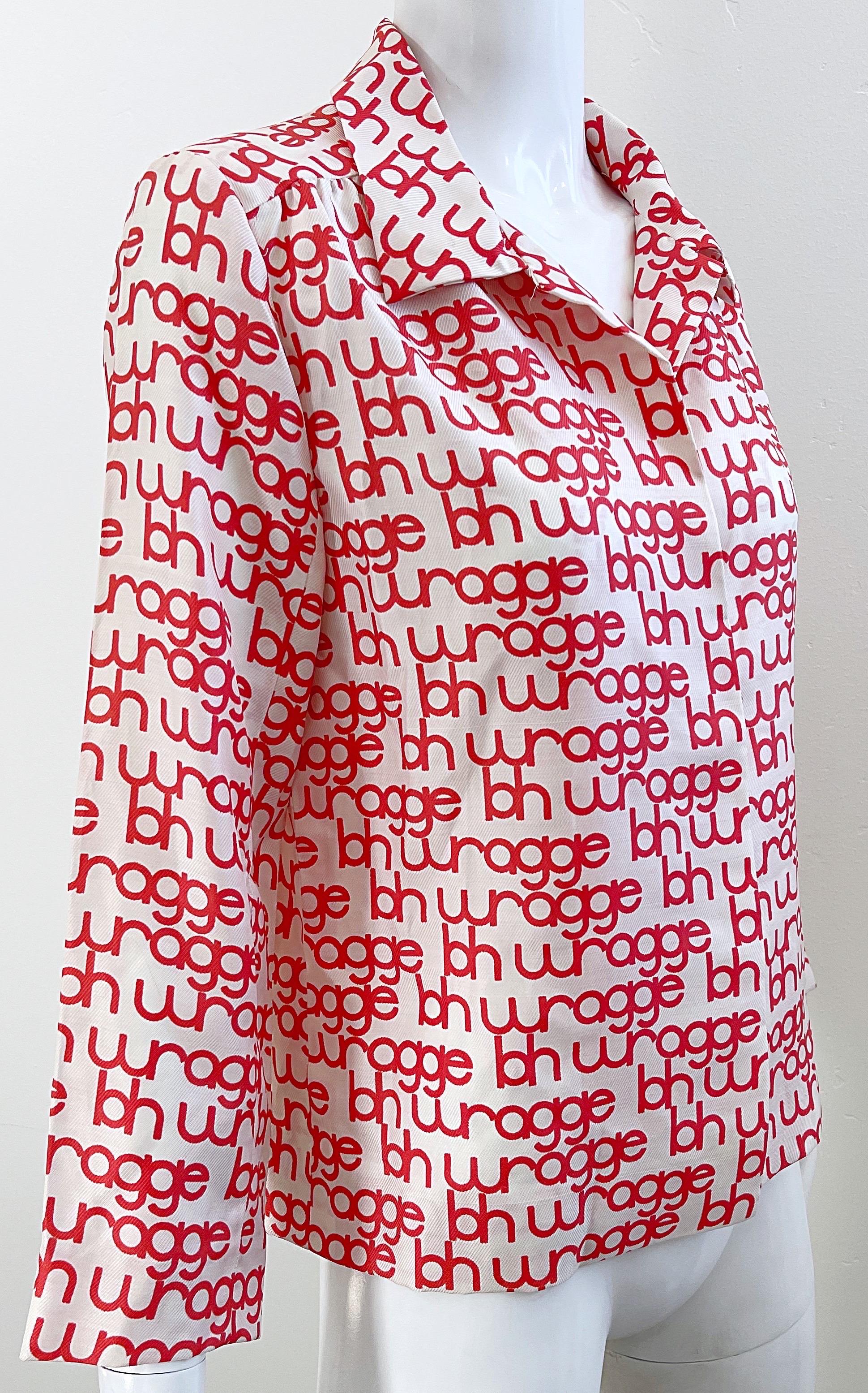 NWT 1960er Jahre B.H. Wragge Rot + Weiß Logo Seide Vintage 60er Jahre Bluse Hemd 1968 im Angebot 4