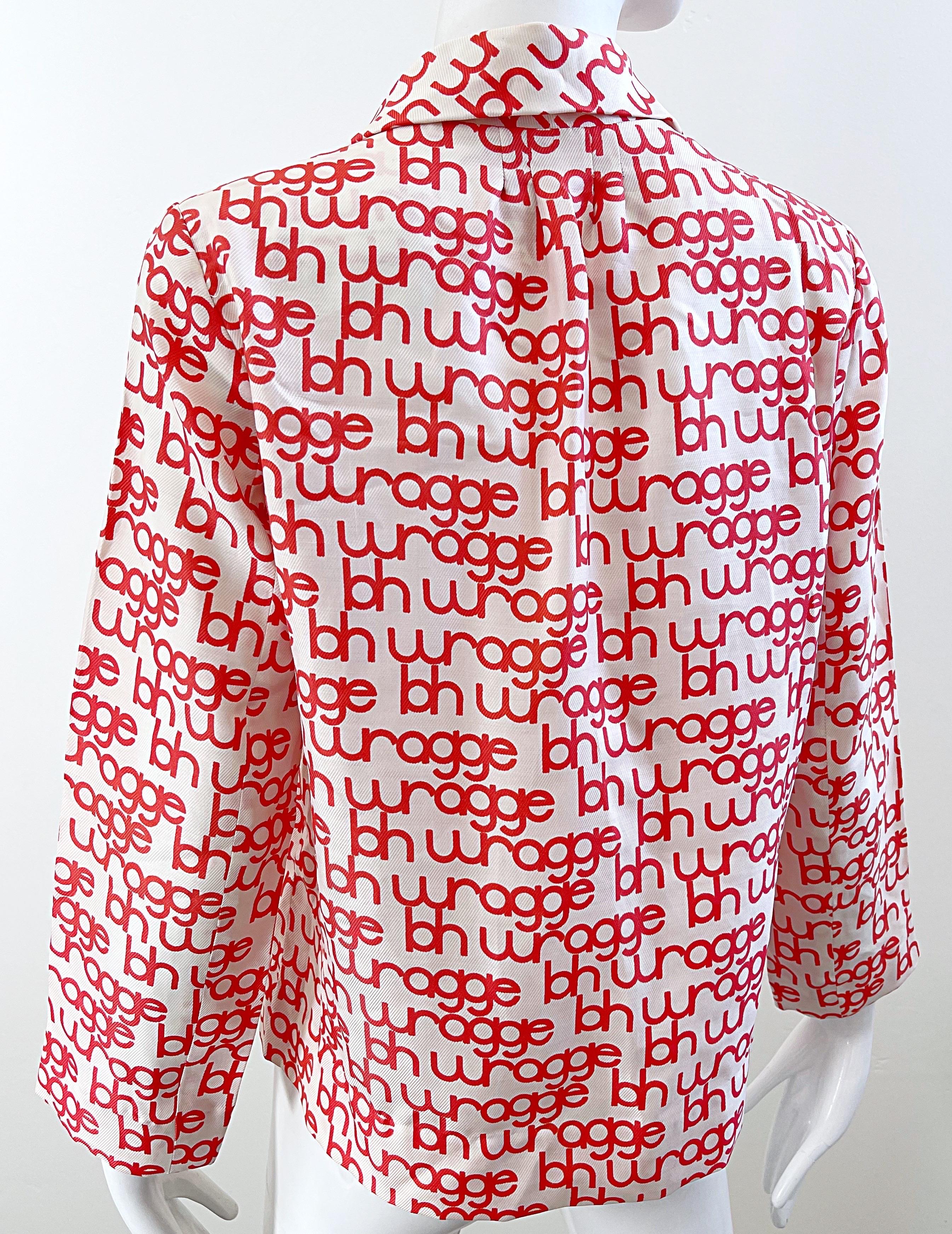 NWT 1960er Jahre B.H. Wragge Rot + Weiß Logo Seide Vintage 60er Jahre Bluse Hemd 1968 im Zustand „Neu“ im Angebot in San Diego, CA