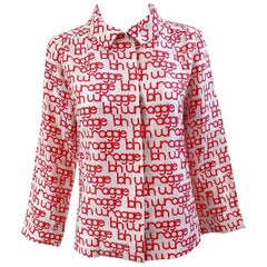NWT 1960s B&H. Wragge Chemisier vintage en soie rouge et blanc avec logo, années 60, 1968