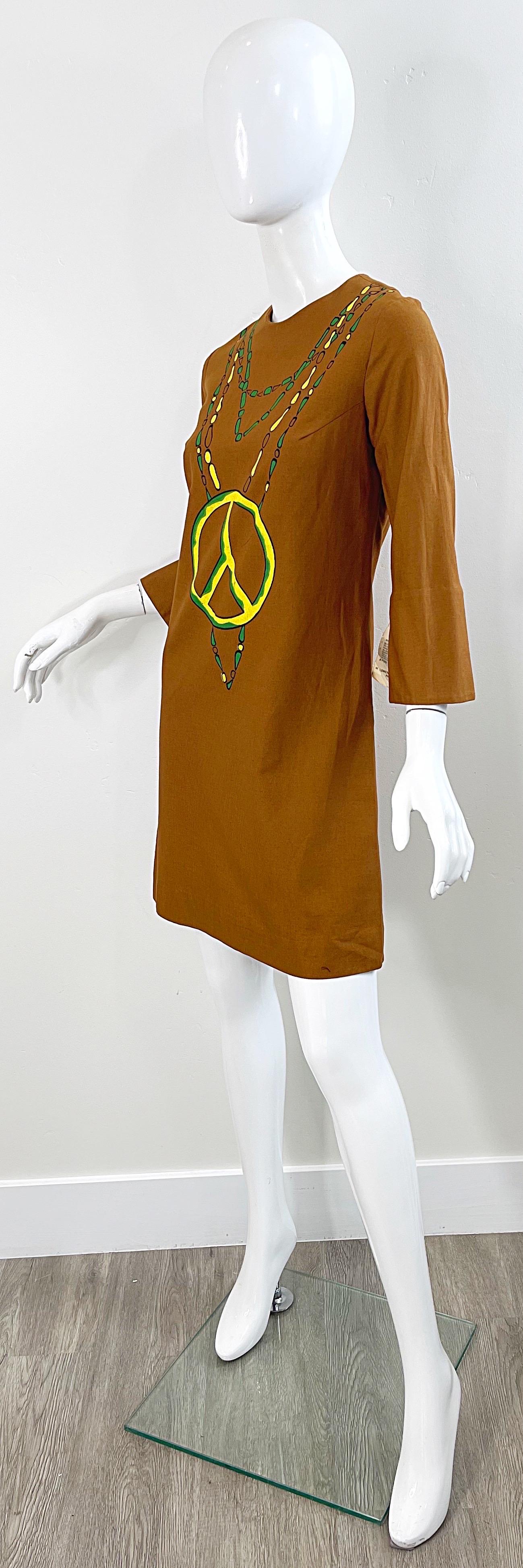 NWT 1960s Trompe L’Oeil Hand Painted Peace Sign 60s Vintage Cotton Dress  7