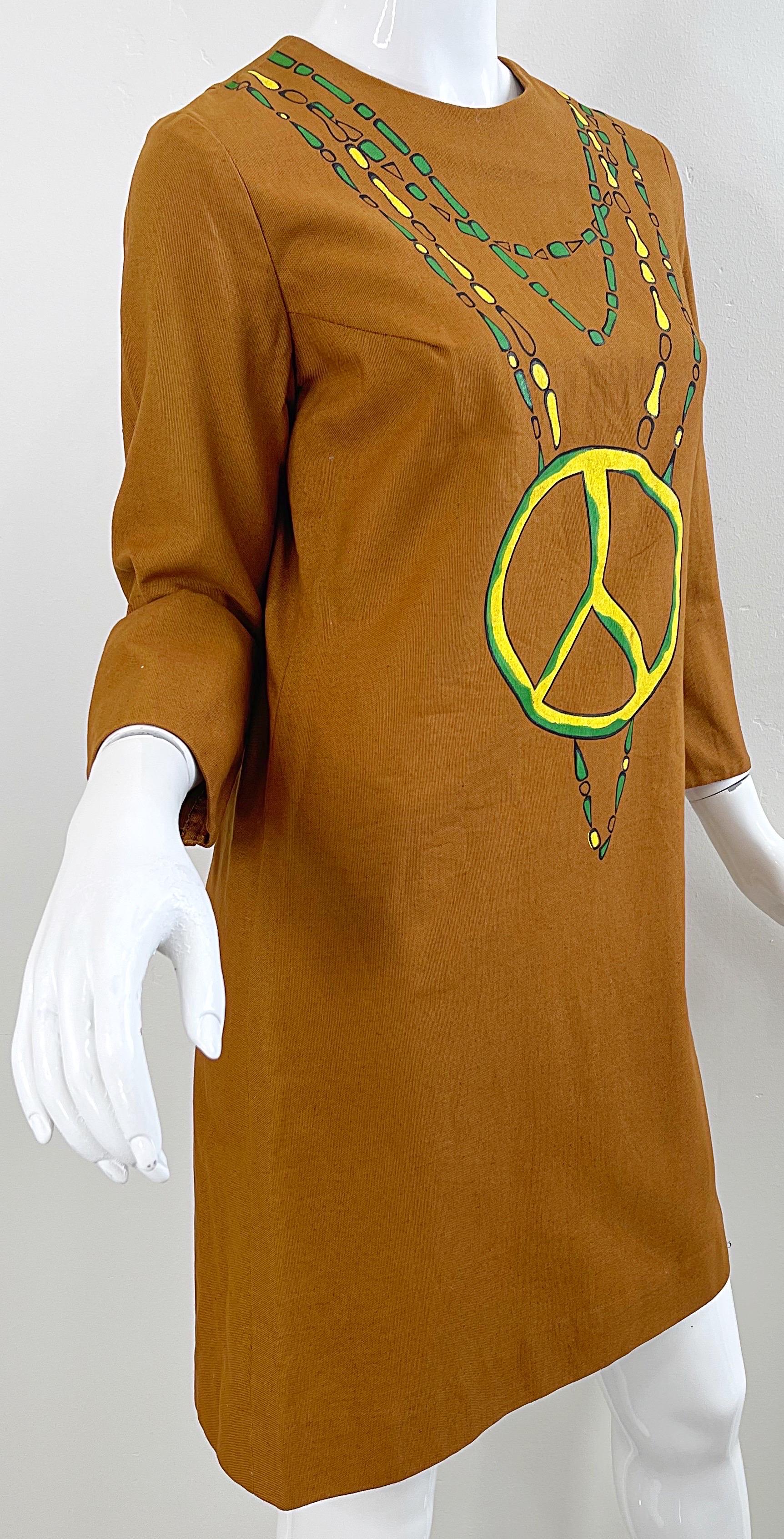 NWT 1960s Trompe L’Oeil Hand Painted Peace Sign 60s Vintage Cotton Dress  8