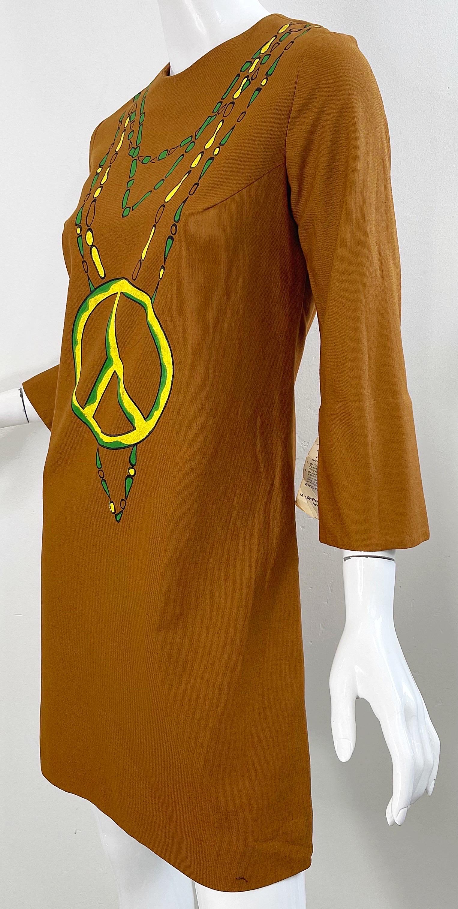 NWT 1960s Trompe L’Oeil Hand Painted Peace Sign 60s Vintage Cotton Dress  9