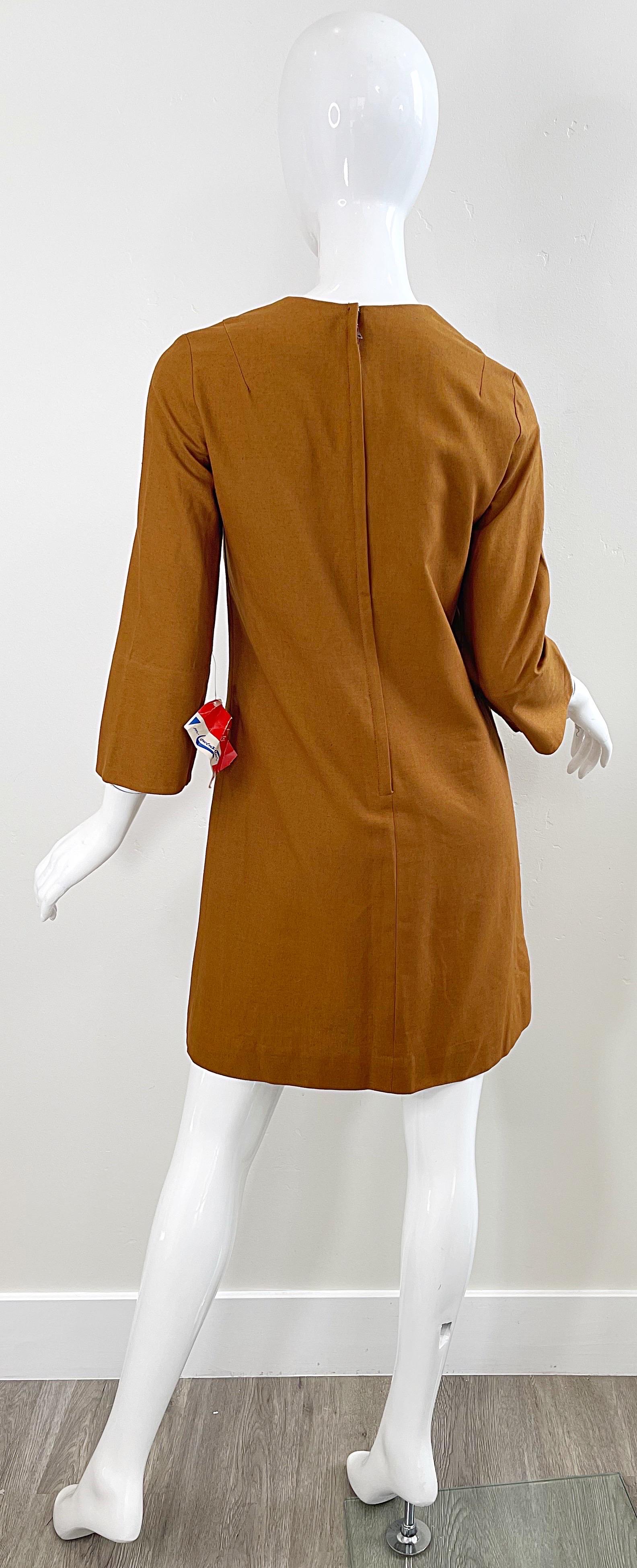 NWT 1960s Trompe L’Oeil Hand Painted Peace Sign 60s Vintage Cotton Dress 10