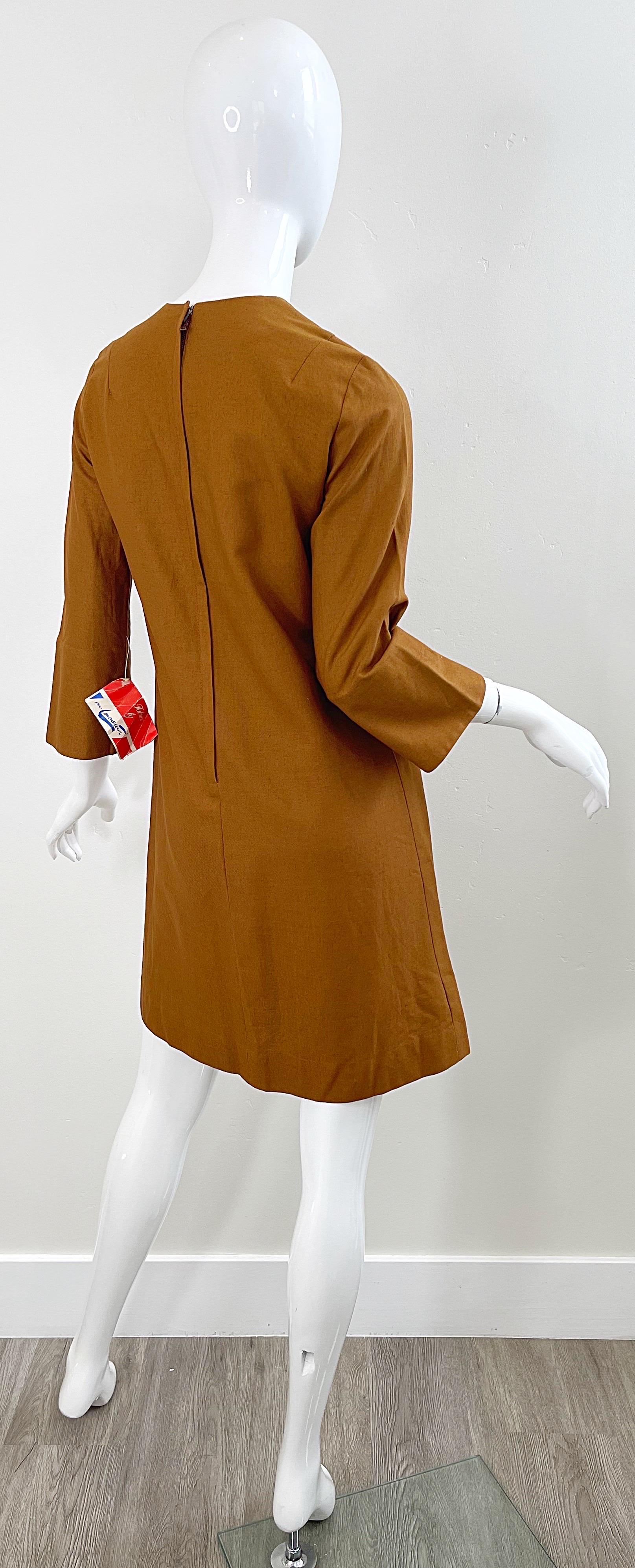 NWT 1960s Trompe L’Oeil Hand Painted Peace Sign 60s Vintage Cotton Dress  1