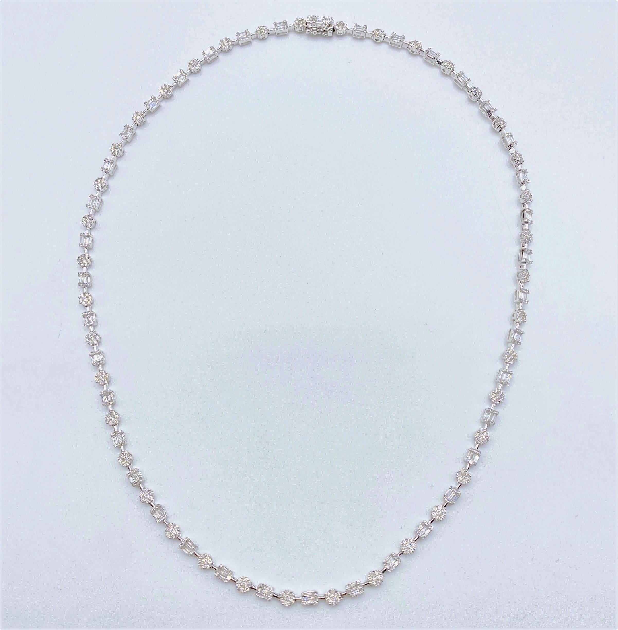 The Following Item we are offering is this Rare Important 18KT GOLD FANCY CUT DIAMOND STRAND NECKLACE!!! Necklace consists of Exquisite Fancy Baguette and Round Cut Diamonds set in 18KT Gold!! Total Carat Weight approx 4CTS!!! An Absolute Brilliant