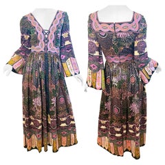 NWT 1970s Jay Morley Fern Violette Bohemian Vintage 70s Maxi Dress Sash Tassels