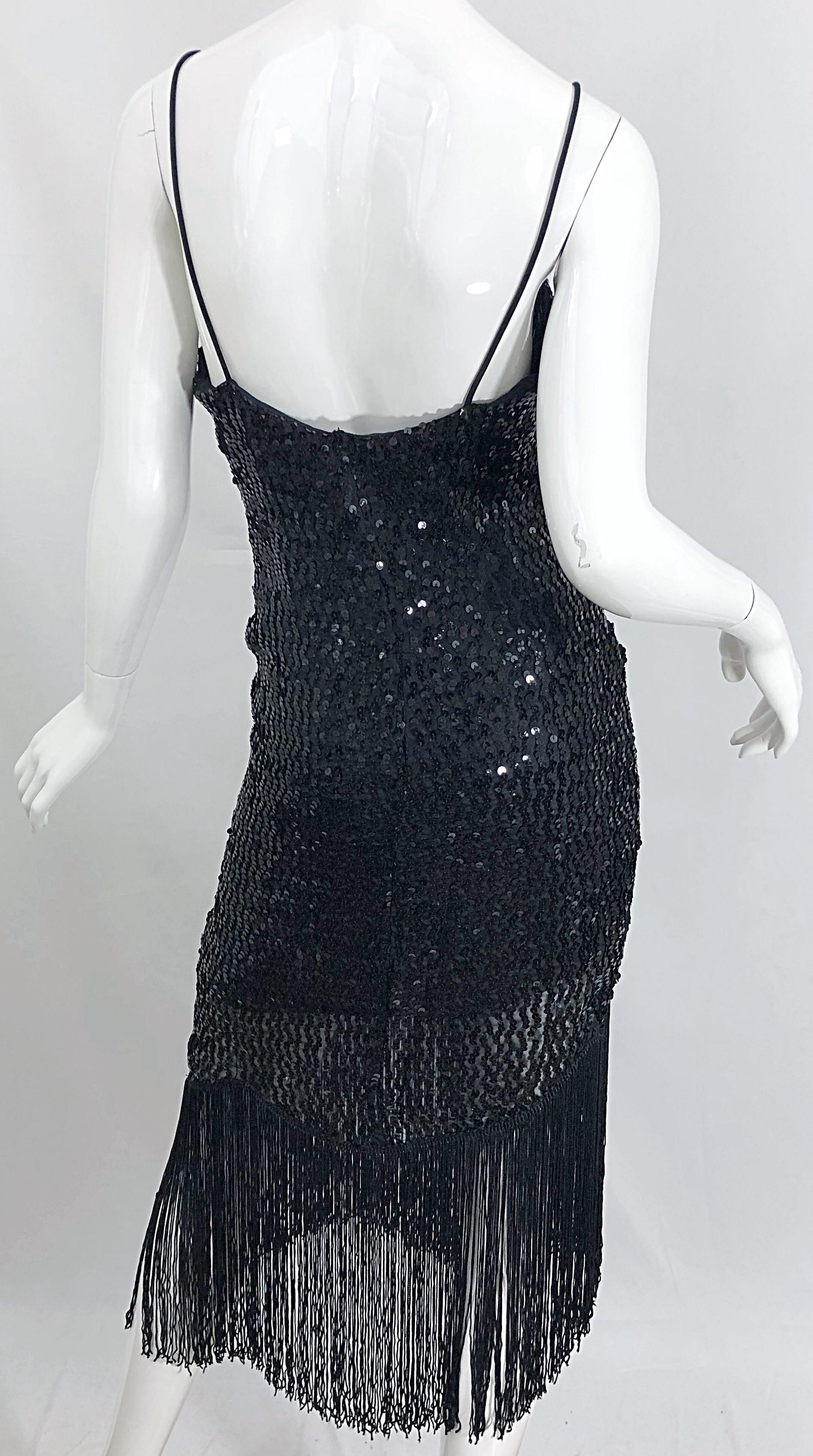 NWT 1970s Joy Stevens Size 10 / 12 Black Sequined Flapper Style Vintage Dress For Sale 6
