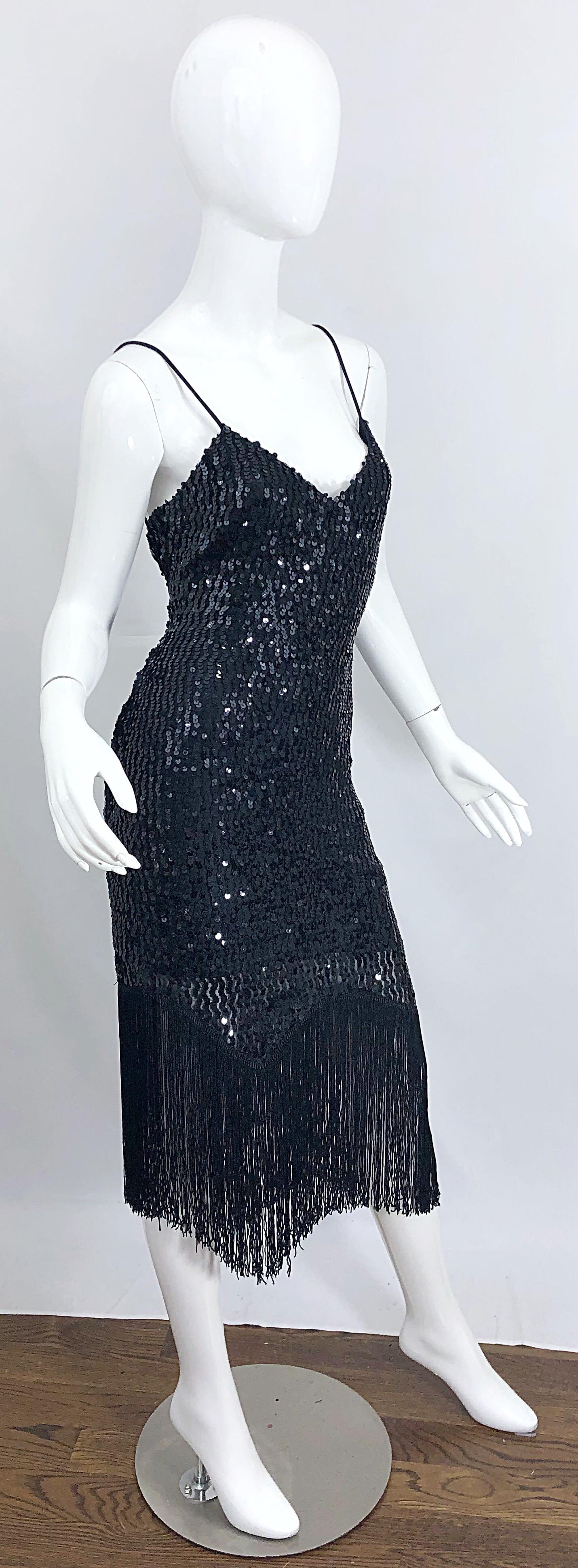 NWT 1970s Joy Stevens Size 10 / 12 Black Sequined Flapper Style Vintage Dress For Sale 7