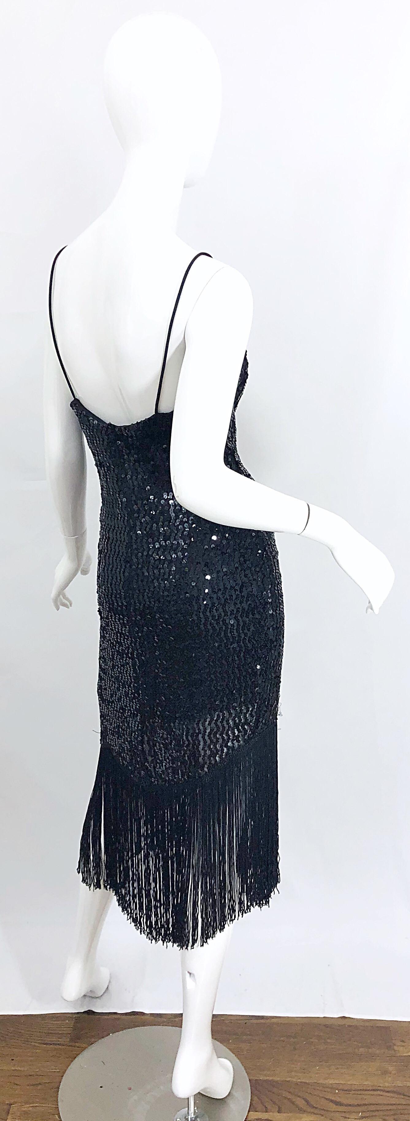 NWT 1970s Joy Stevens Size 10 / 12 Black Sequined Flapper Style Vintage Dress For Sale 8