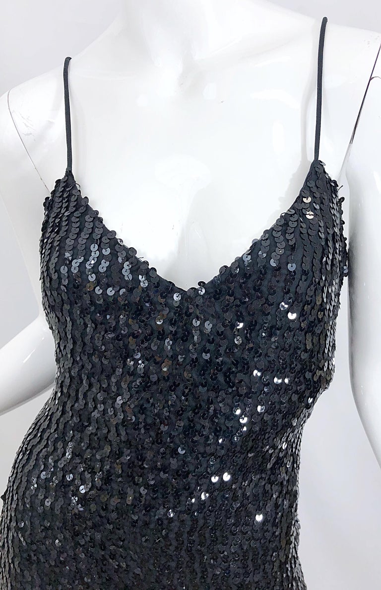 NWT 1970s Joy Stevens Size 10 / 12 Black Sequined Flapper Style Vintage Dress In New Condition For Sale In San Diego, CA